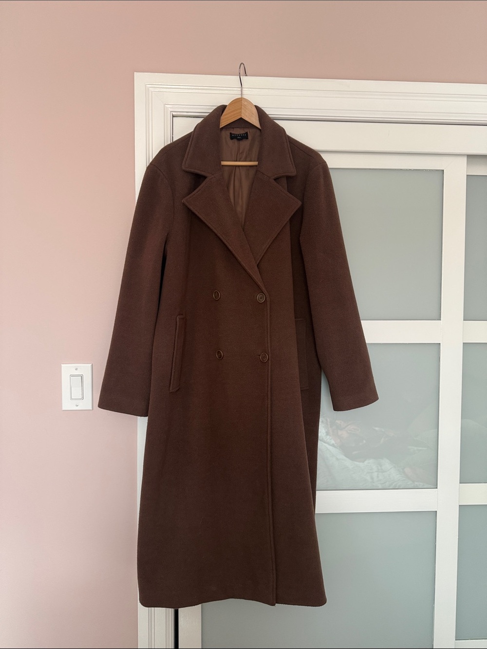 Womance - Long Double-Breasted Brown Pea Coat for Women